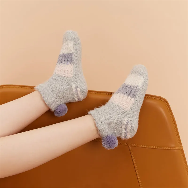 Sweetnana Women's Cozy Ankle Socks, Thickened Fuzzy Non-Slip Slipper Socks for Winter, Super Soft and Cute Lounge Wear Socks for Maximum Comfort