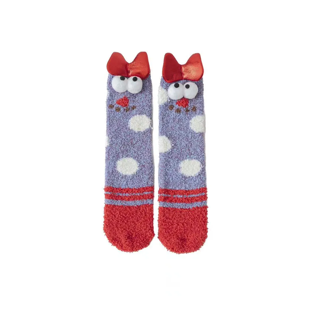 Sweetnana Women’s Cozy Christmas Tube Crew Socks, Super Soft Fuzzy Winter Stockings, Thickened Non-Slip Slipper Socks, Perfect for Holiday Comfort