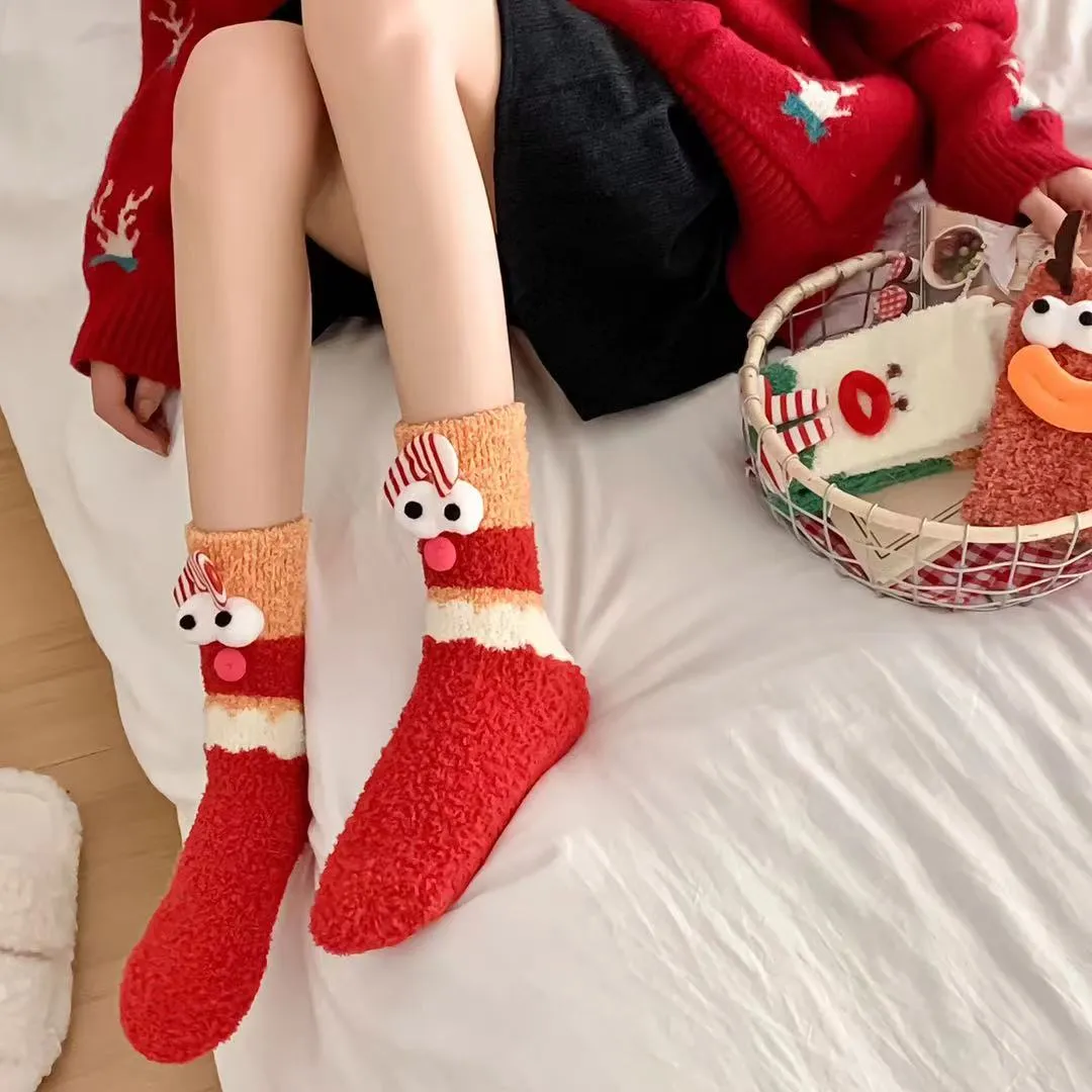 Sweetnana Women’s Cozy Christmas Tube Crew Socks, Super Soft Fuzzy Winter Stockings, Thickened Non-Slip Slipper Socks, Perfect for Holiday Comfort
