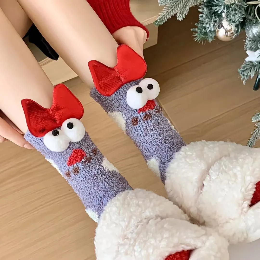 Sweetnana Women’s Cozy Christmas Tube Crew Socks, Super Soft Fuzzy Winter Stockings, Thickened Non-Slip Slipper Socks, Perfect for Holiday Comfort