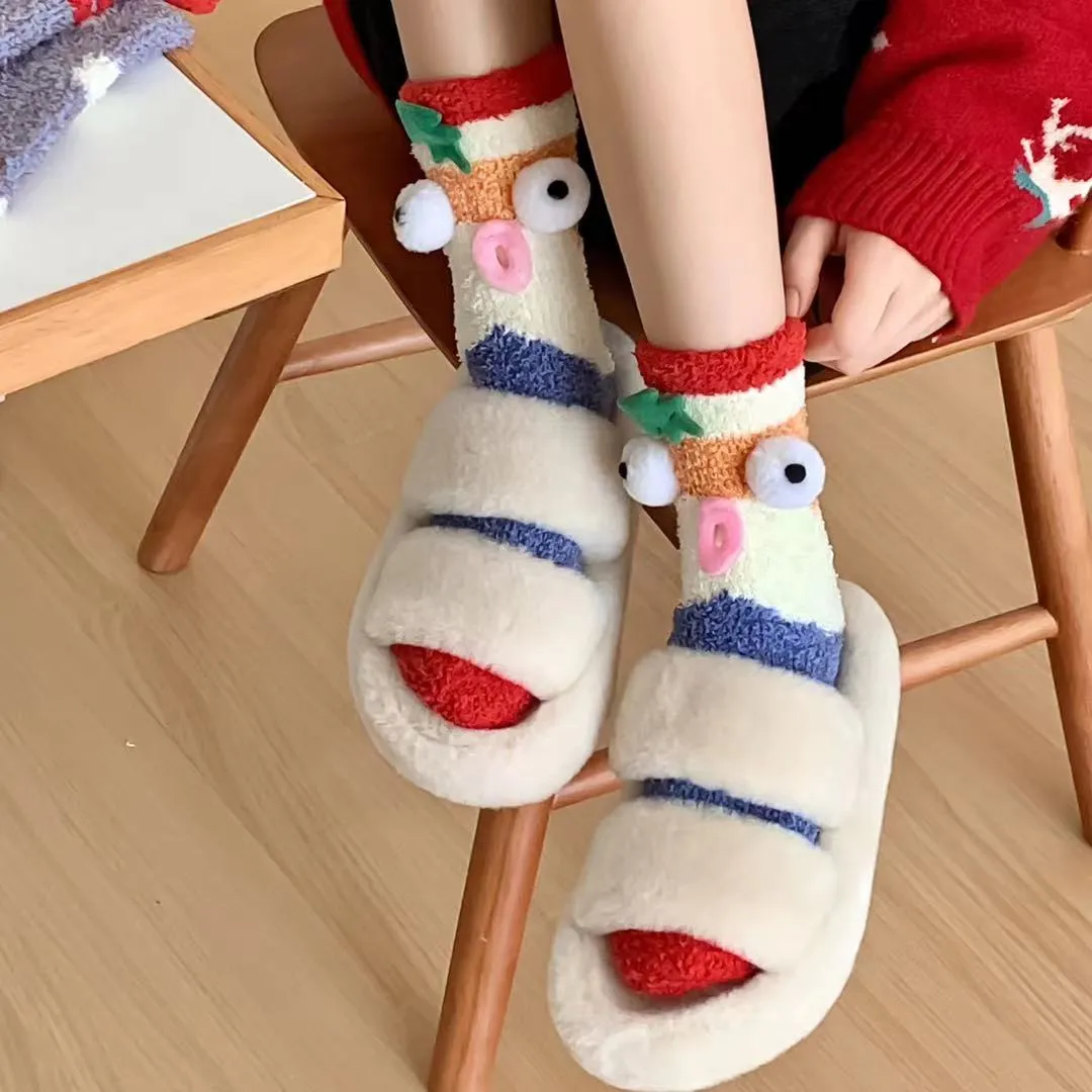 Sweetnana Women’s Cozy Christmas Tube Crew Socks, Super Soft Fuzzy Winter Stockings, Thickened Non-Slip Slipper Socks, Perfect for Holiday Comfort