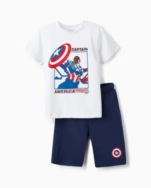 T-Shirt   Shorts for Boys 'Captain America', White/Blue