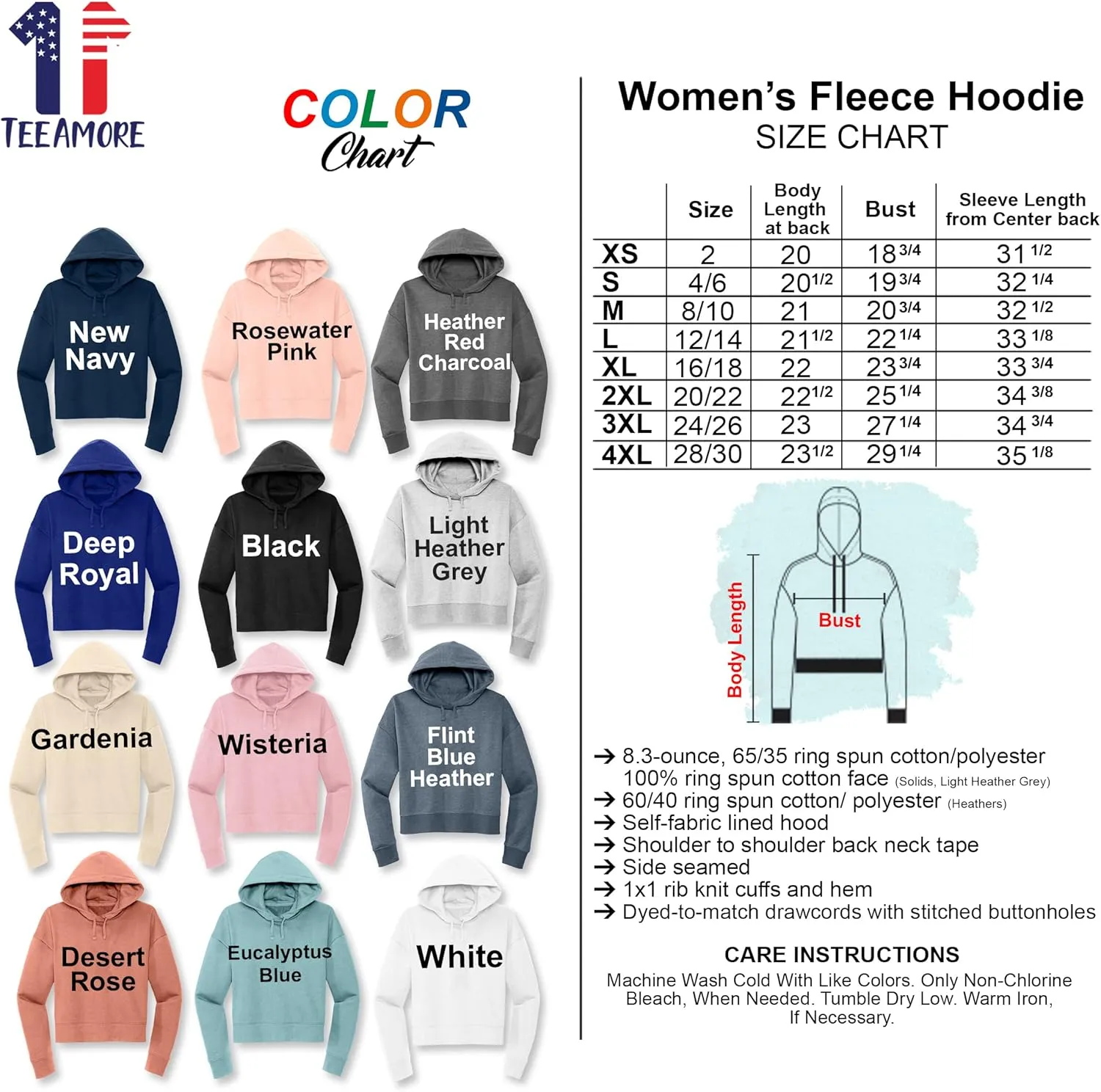 TEEAMORE Custom Fleece Hoodie For Women Personalized Fleece Hoodie Women's Hooded Sweatshirt