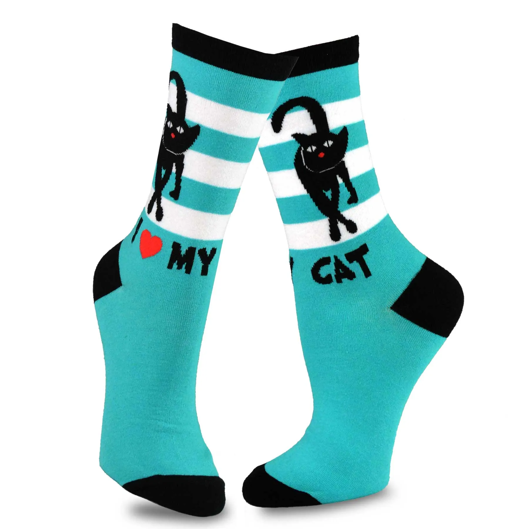 TeeHee Socks Women's Novelty Cotton Crew Cat Stripe 5-Pack (11989)