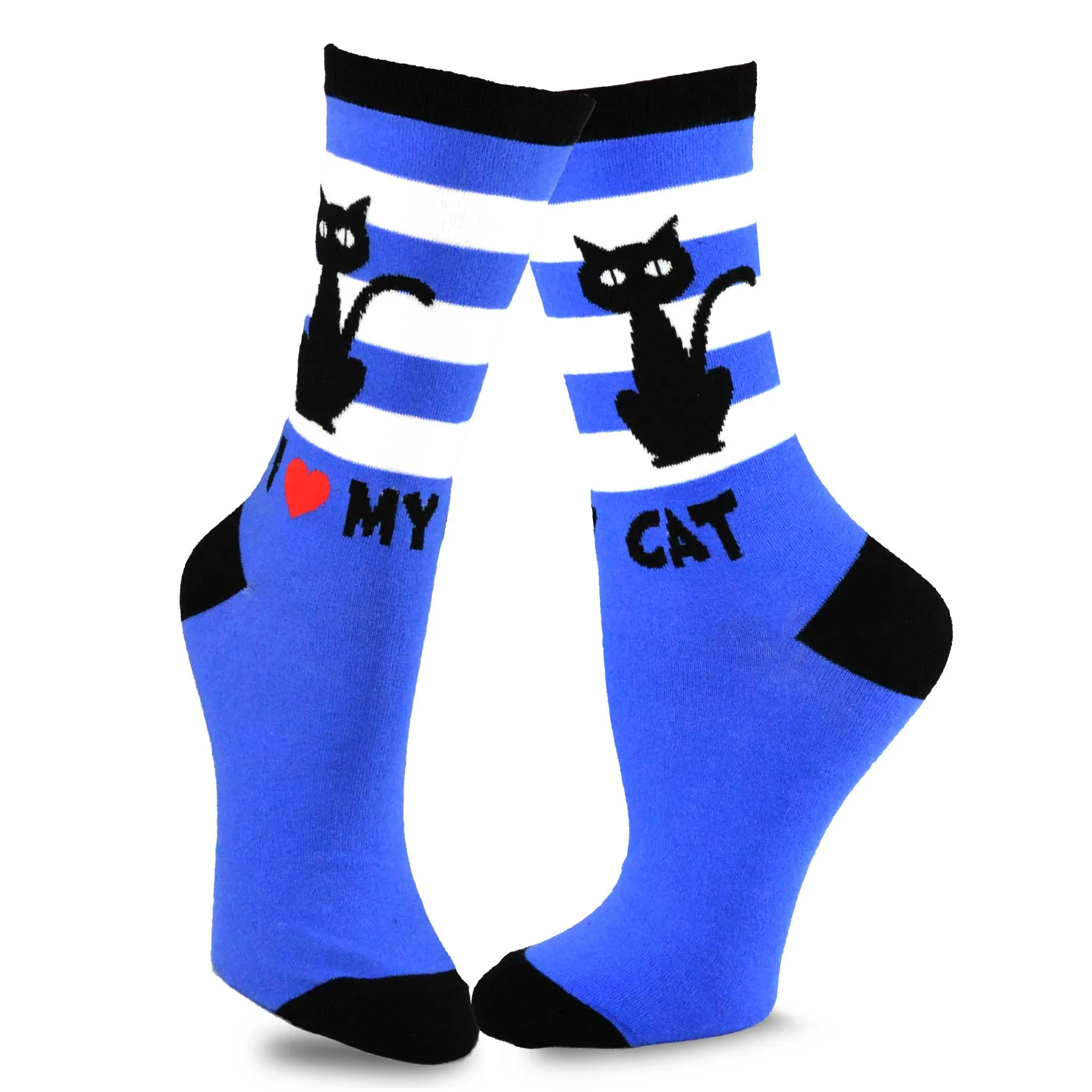 TeeHee Socks Women's Novelty Cotton Crew Cat Stripe 5-Pack (11989)