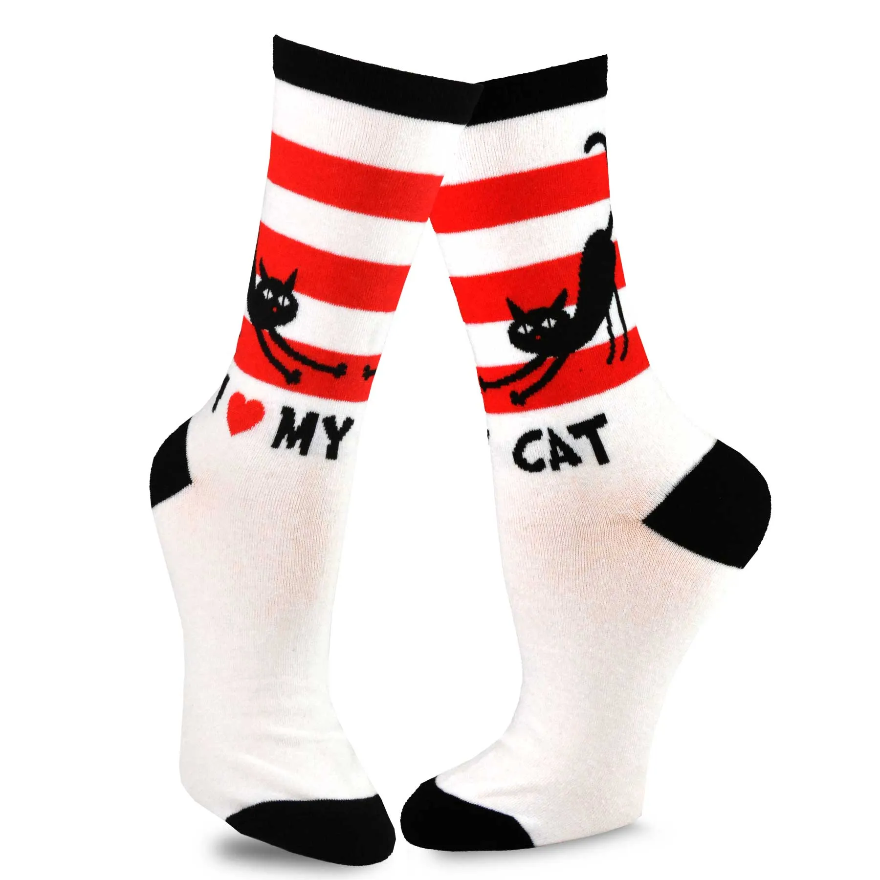 TeeHee Socks Women's Novelty Cotton Crew Cat Stripe 5-Pack (11989)