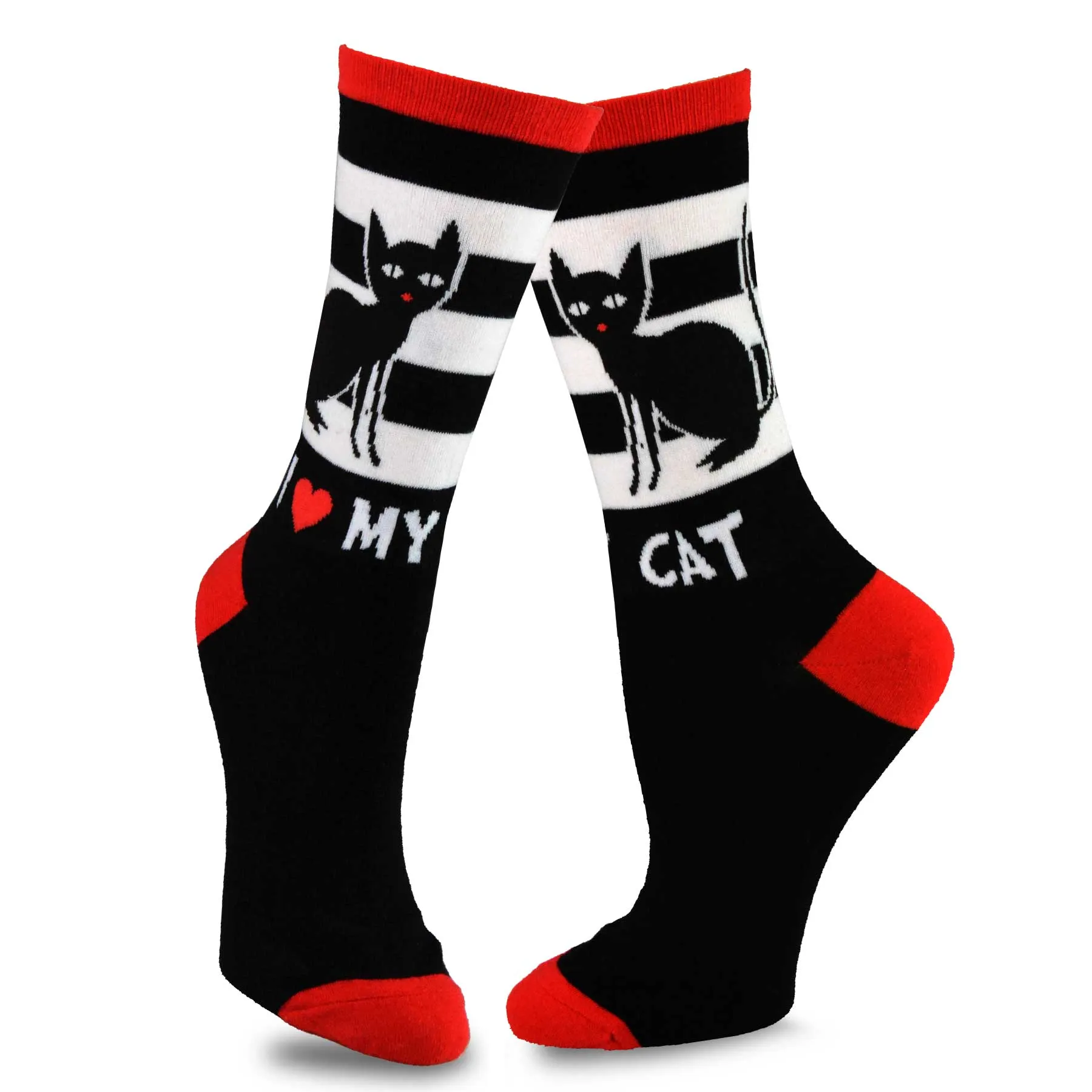 TeeHee Socks Women's Novelty Cotton Crew Cat Stripe 5-Pack (11989)