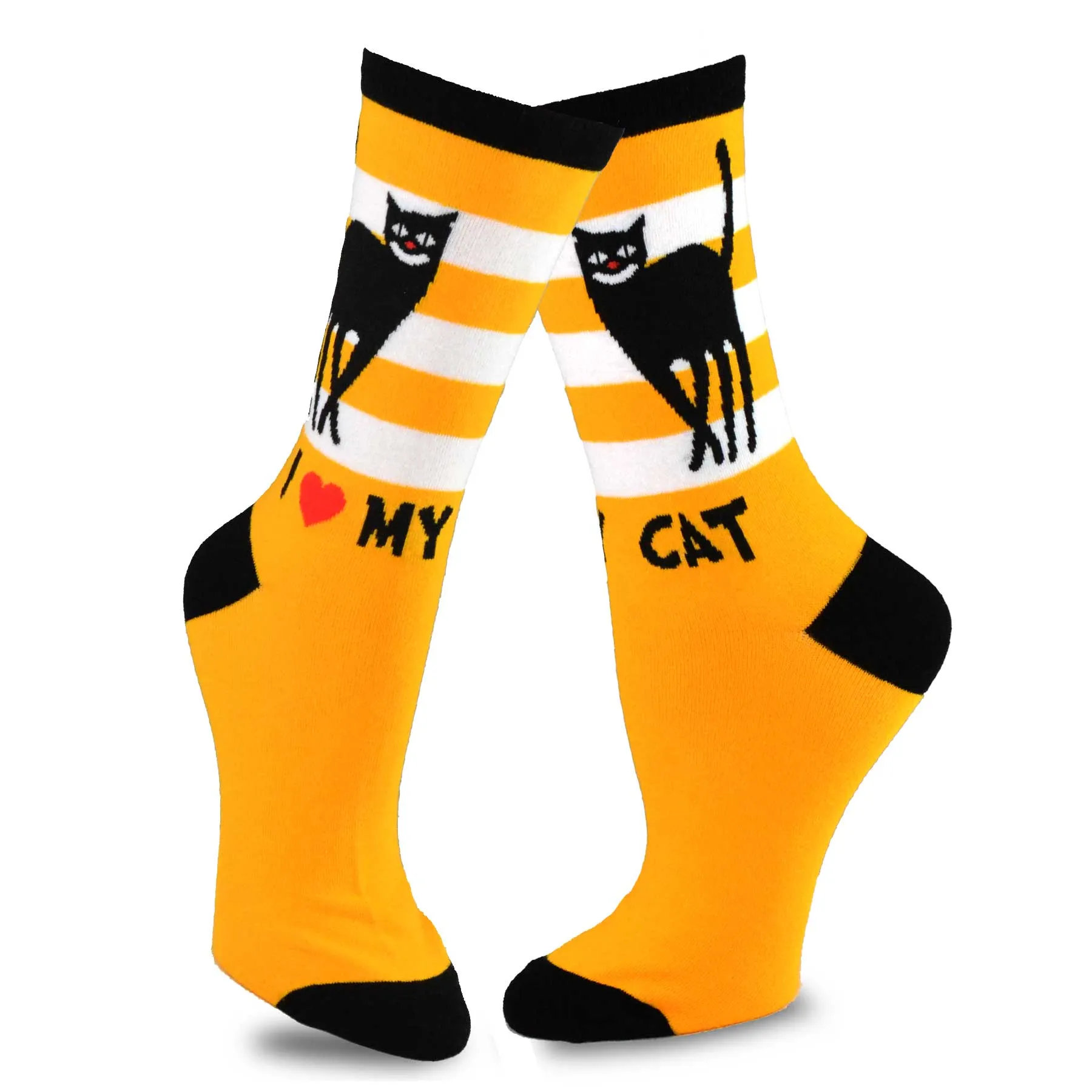TeeHee Socks Women's Novelty Cotton Crew Cat Stripe 5-Pack (11989)