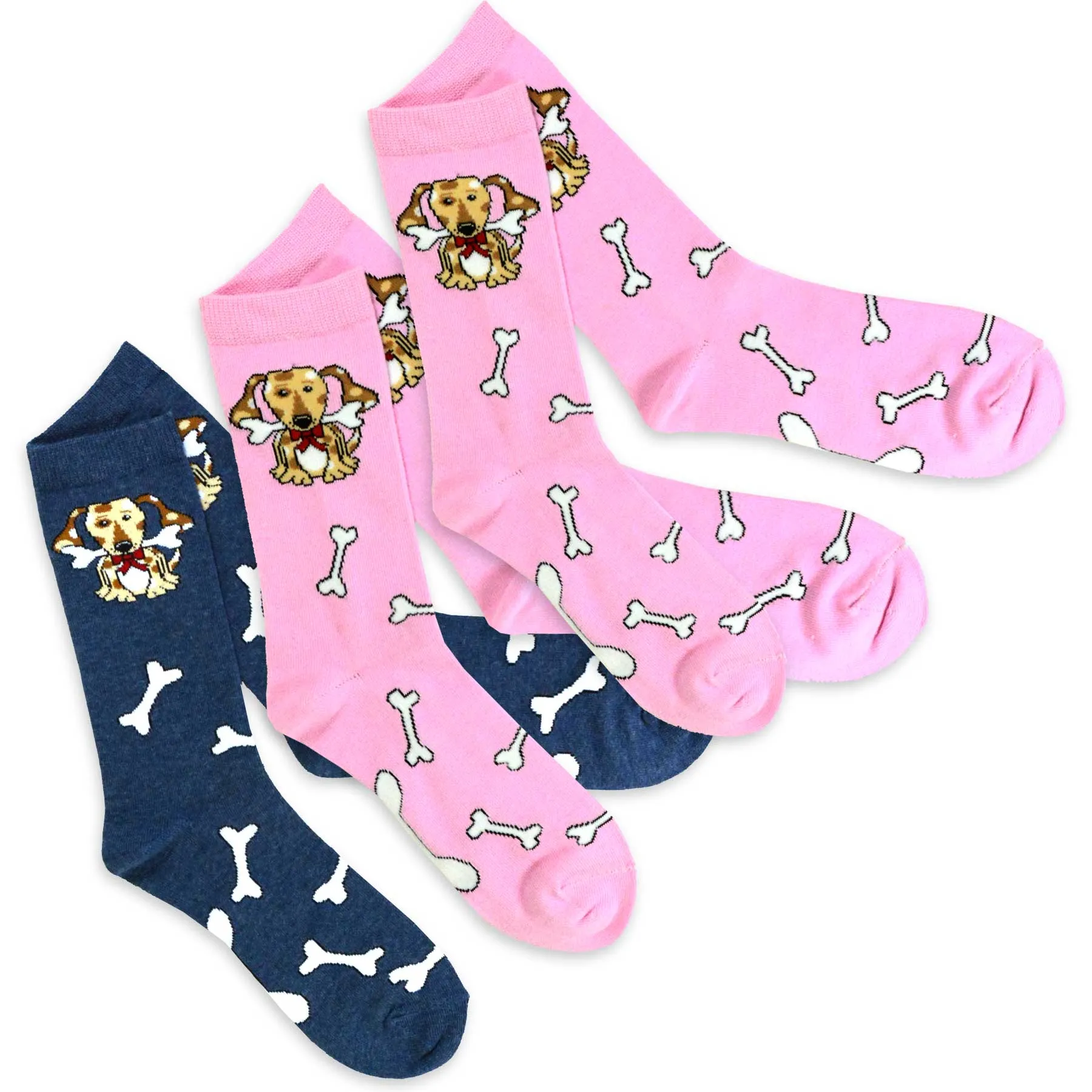 TeeHee Socks Women's Novelty Cotton Crew Spotted Dog 3-Pack (11133)