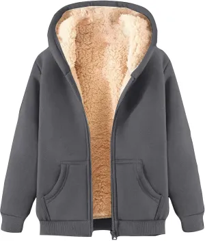 Thatrich Winter Fleece Jacket Men Sherpa Lined Coats Oversized Hooded Jackets Full Zip Casual Outwears Warm Winter Loose Coat