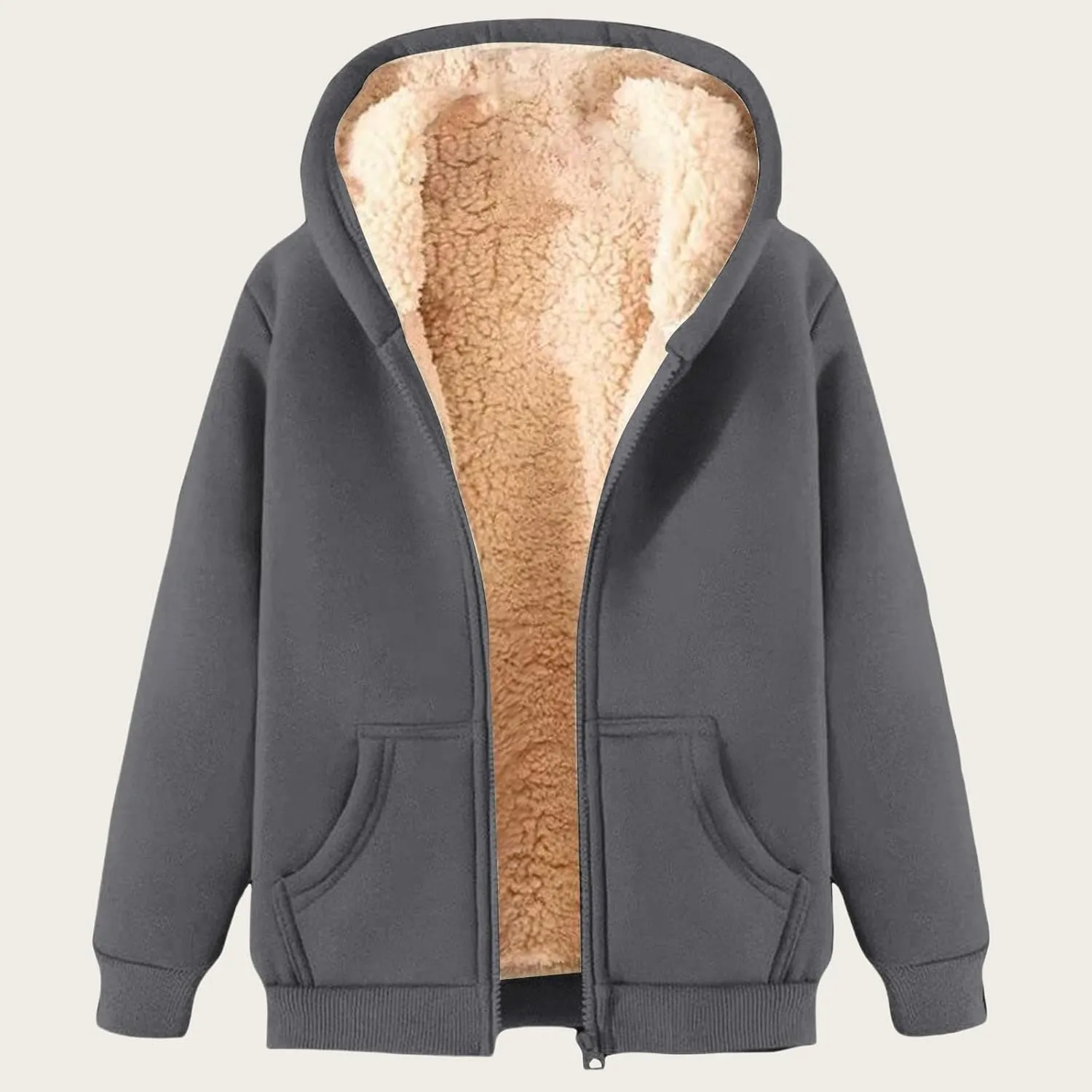 Thatrich Winter Fleece Jacket Men Sherpa Lined Coats Oversized Hooded Jackets Full Zip Casual Outwears Warm Winter Loose Coat