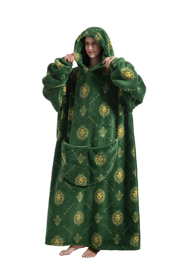 Thick Coral Fleece Blanket with Sleeves and Giant Pocket
