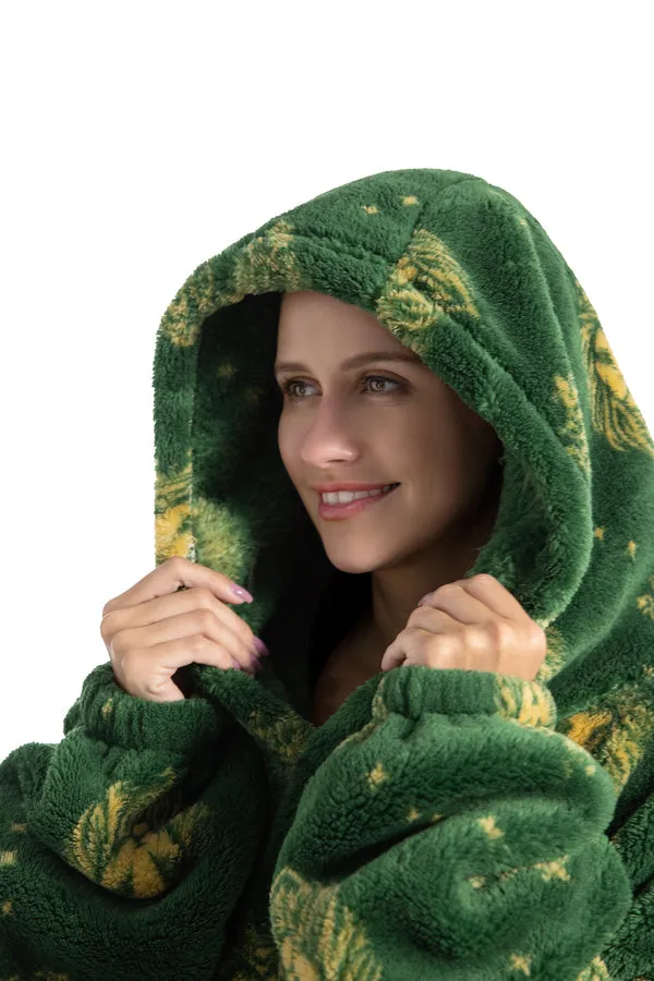 Thick Coral Fleece Blanket with Sleeves and Giant Pocket