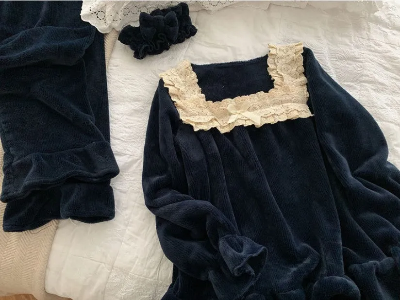 Thick Warm Flannel Two Piece Set Sleepwear