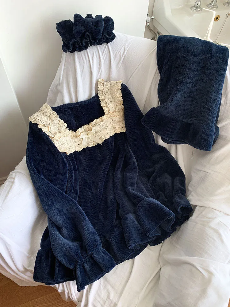 Thick Warm Flannel Two Piece Set Sleepwear
