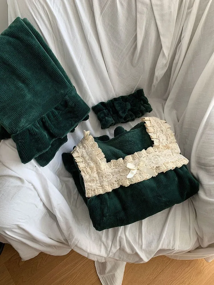Thick Warm Flannel Two Piece Set Sleepwear