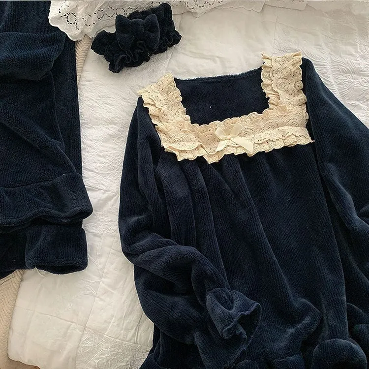 Thick Warm Flannel Two Piece Set Sleepwear