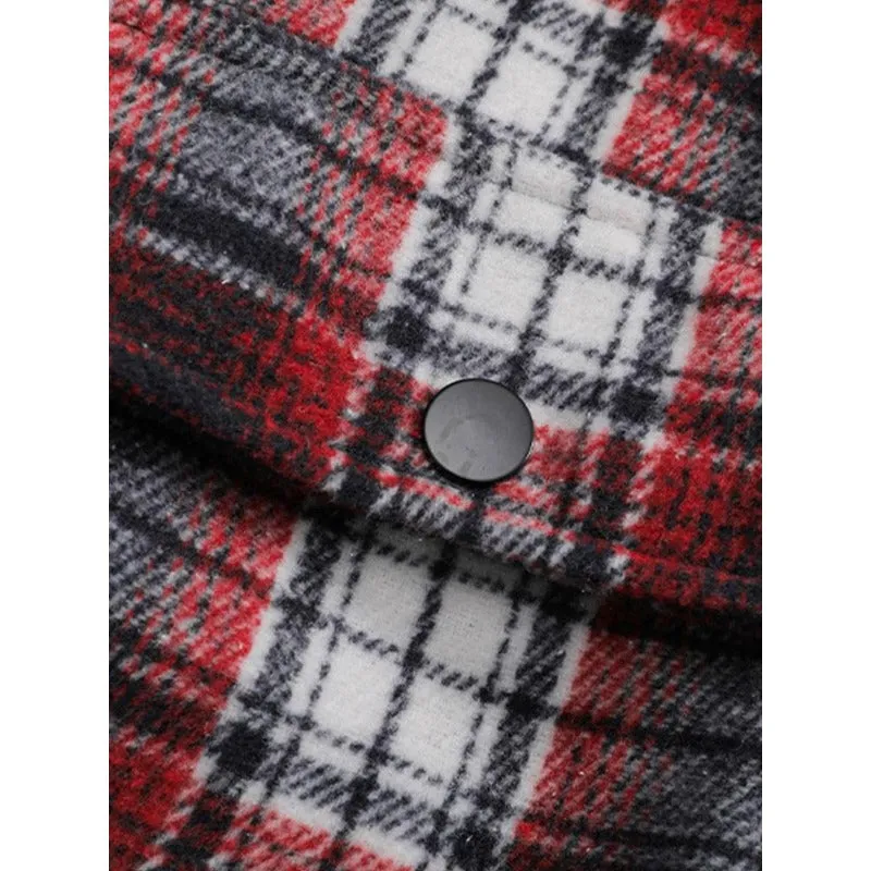 Thickened Jacket Quilted Lined Flannel Hooded Plaid Coat for Men Autumn and Winter