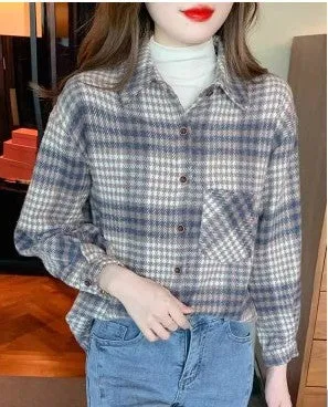 Thickened versatile layered brushed plaid shirt