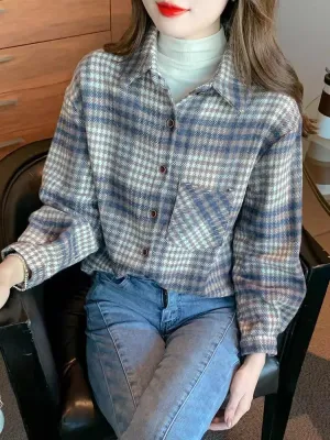 Thickened versatile layered brushed plaid shirt