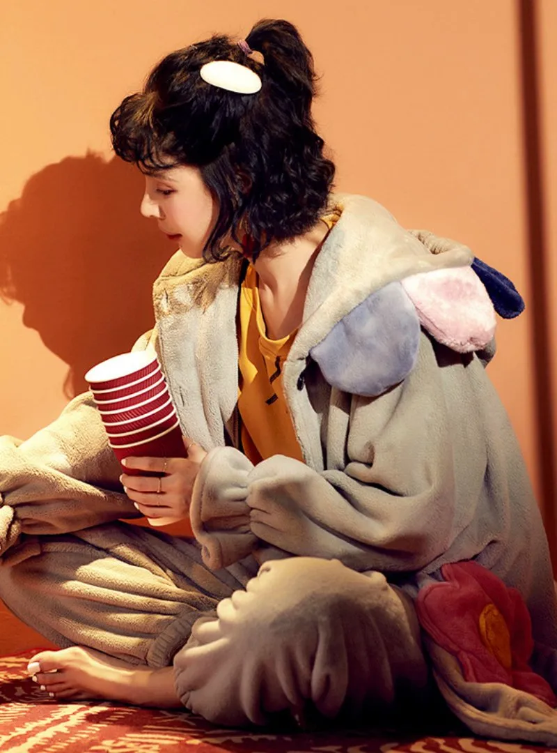 THICKENED WARM CORAL FLEECE TWO-PIECE SUIT EXTENDED ROBE