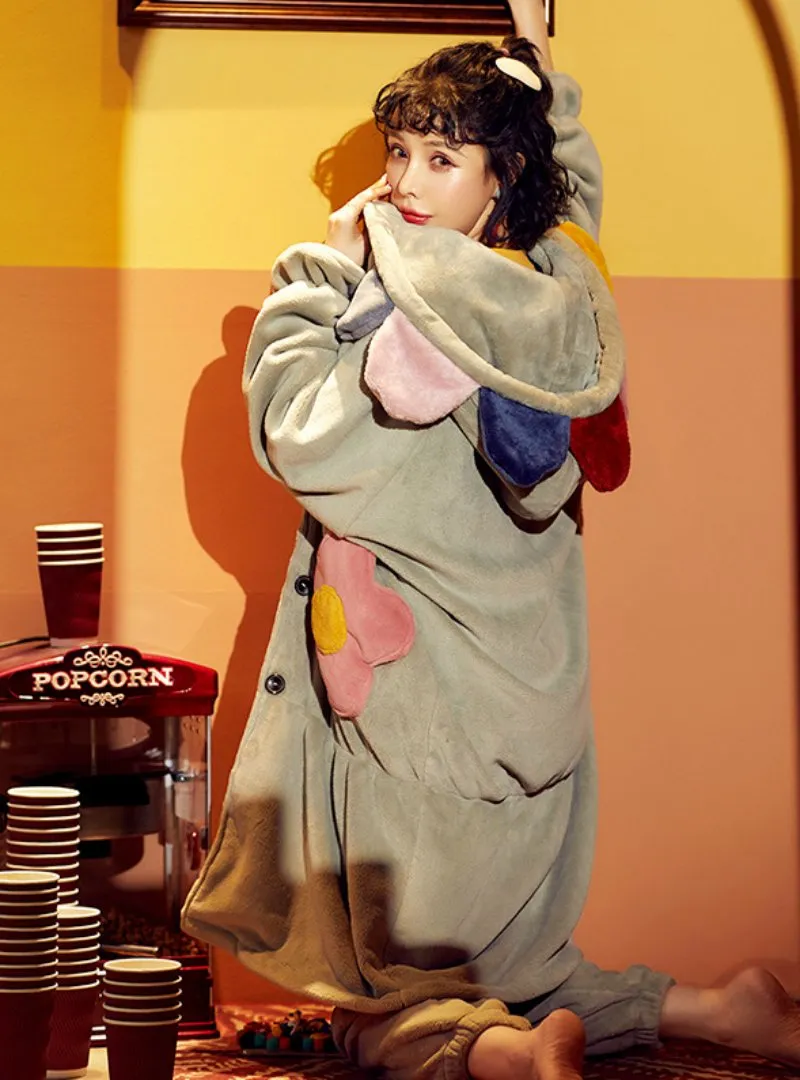 THICKENED WARM CORAL FLEECE TWO-PIECE SUIT EXTENDED ROBE