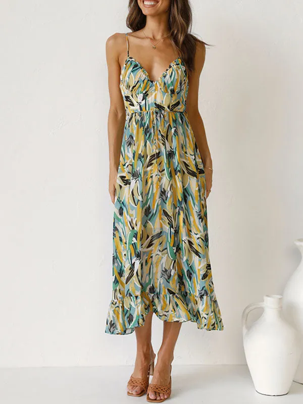 Tide Printed Ruffle Hem Camisole Midi Dress