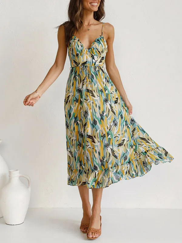 Tide Printed Ruffle Hem Camisole Midi Dress