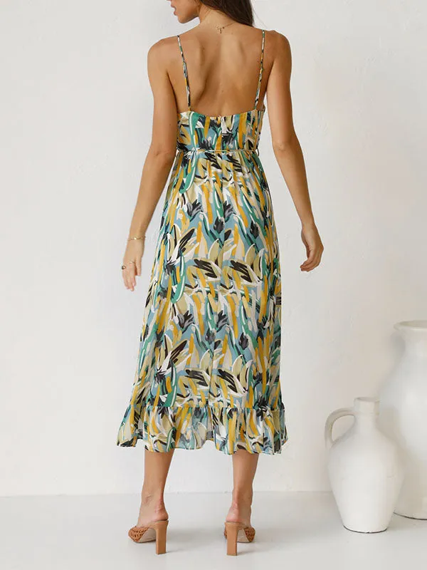 Tide Printed Ruffle Hem Camisole Midi Dress