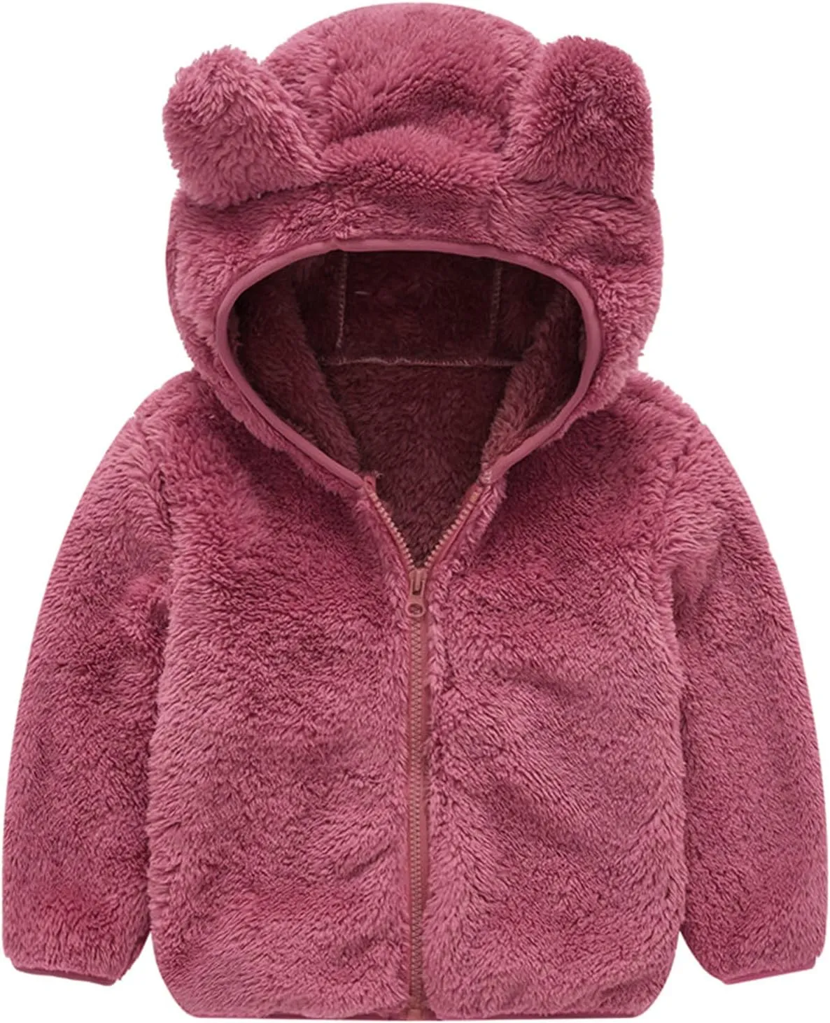Toddler Baby Bear Ears Fleece Hooded Jacket Boy Girl Fuzzy Teddy Coat Zip up Hoodie Sweatshirt Winter Warm Outwear