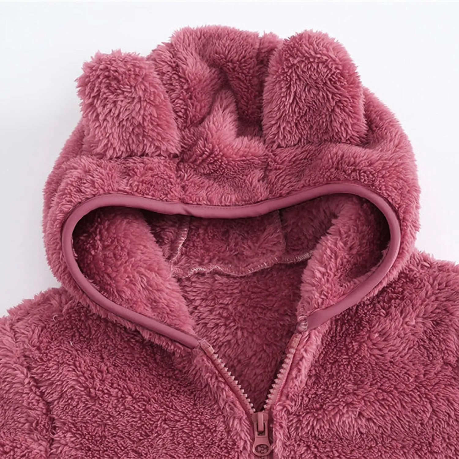 Toddler Baby Bear Ears Fleece Hooded Jacket Boy Girl Fuzzy Teddy Coat Zip up Hoodie Sweatshirt Winter Warm Outwear