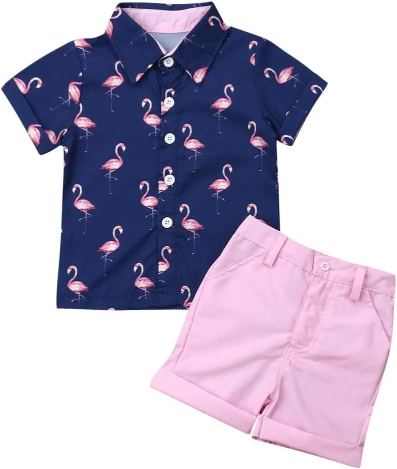 Toddler Baby Boys Summer Shorts Set Floral Outfits Button Down Shirt Top Bermuda Shorts Hawaiian Clothes 2 PCS