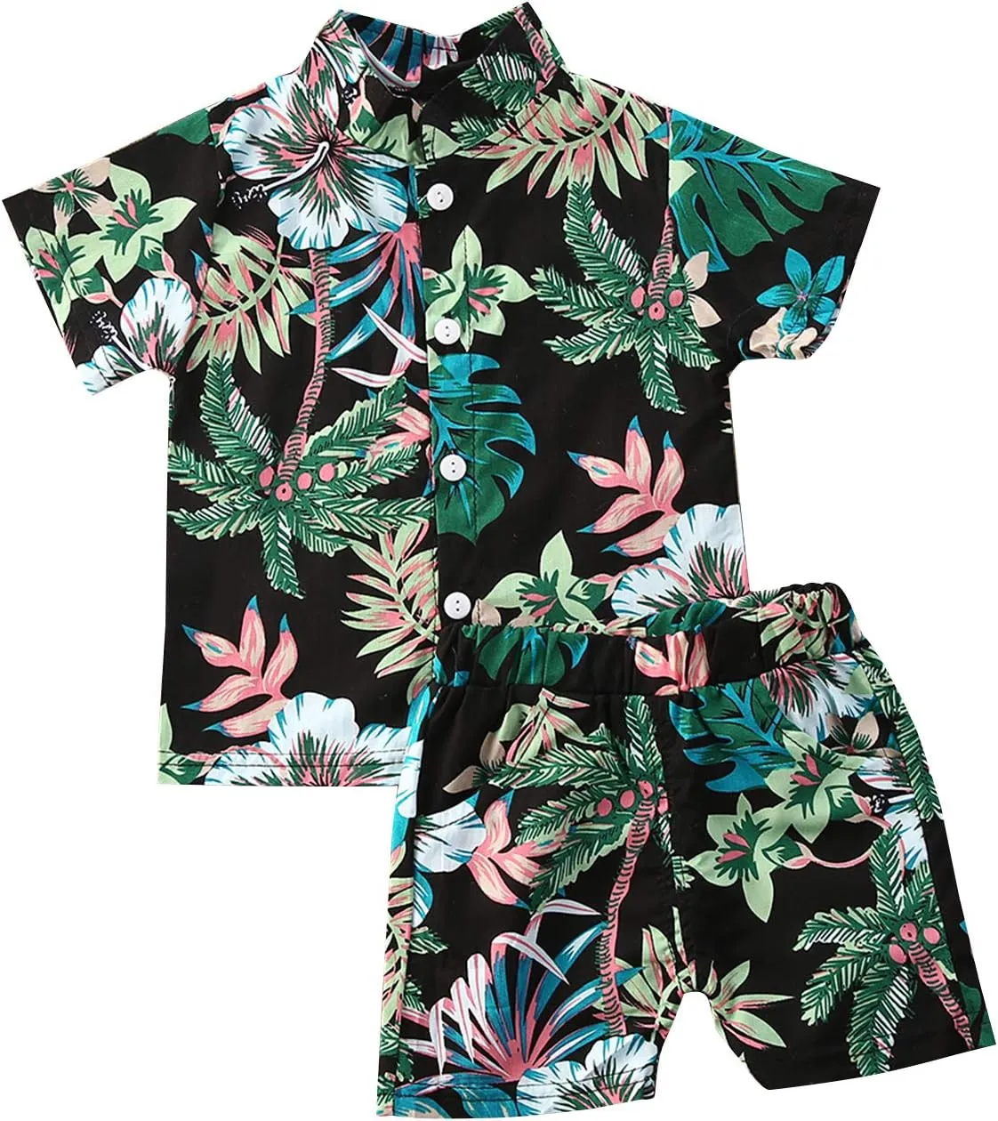 Toddler Baby Boys Summer Shorts Set Floral Outfits Button Down Shirt Top Bermuda Shorts Hawaiian Clothes 2 PCS