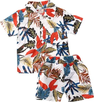 Toddler Baby Boys Summer Shorts Set Floral Outfits Button Down Shirt Top Bermuda Shorts Hawaiian Clothes 2 PCS