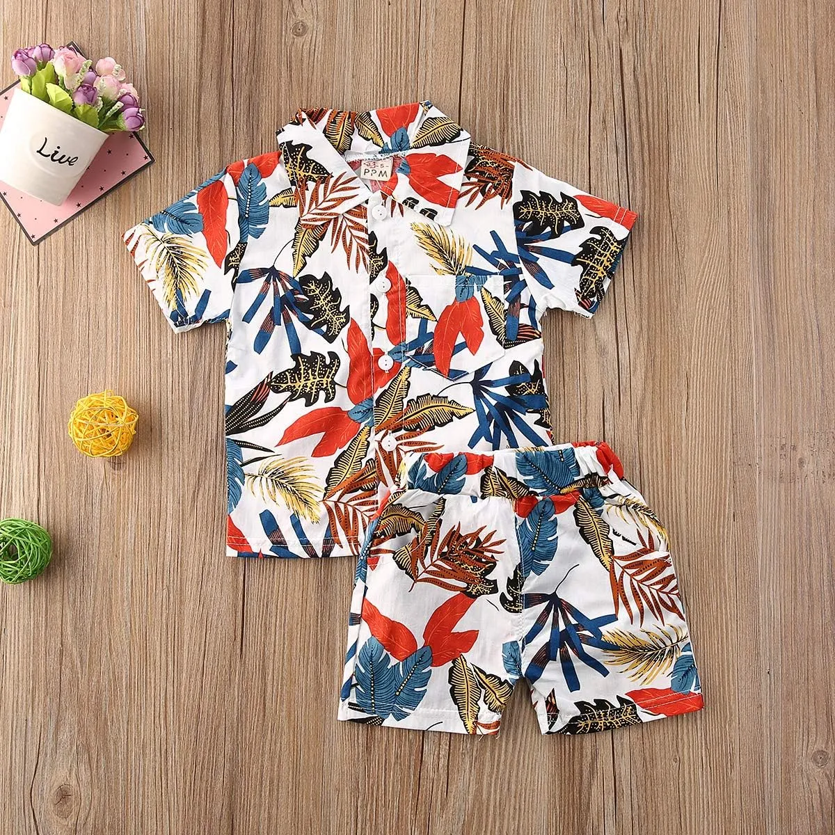 Toddler Baby Boys Summer Shorts Set Floral Outfits Button Down Shirt Top Bermuda Shorts Hawaiian Clothes 2 PCS