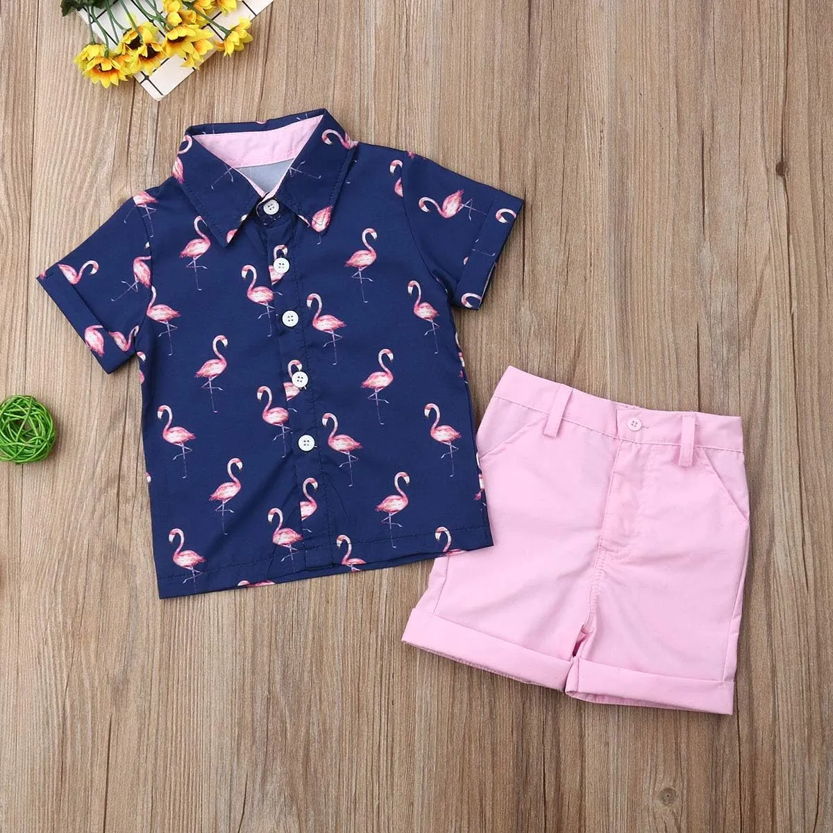 Toddler Baby Boys Summer Shorts Set Floral Outfits Button Down Shirt Top Bermuda Shorts Hawaiian Clothes 2 PCS