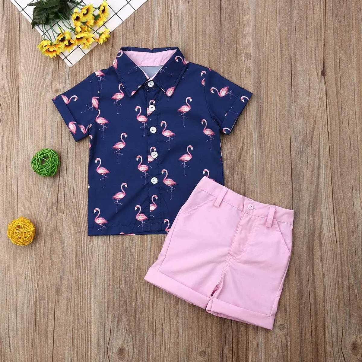 Toddler Baby Boys Summer Shorts Set Floral Outfits Button Down Shirt Top Bermuda Shorts Hawaiian Clothes 2 PCS