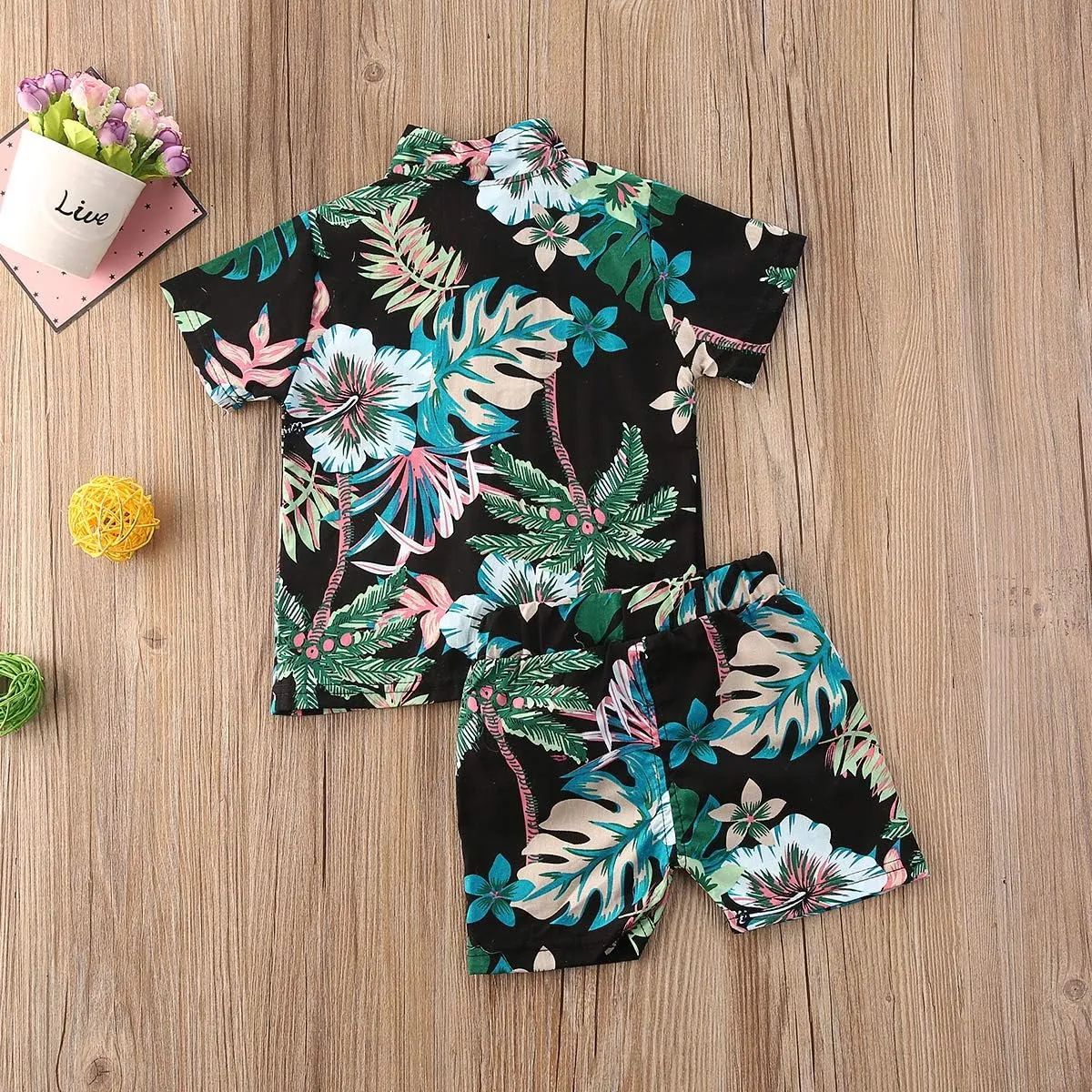 Toddler Baby Boys Summer Shorts Set Floral Outfits Button Down Shirt Top Bermuda Shorts Hawaiian Clothes 2 PCS