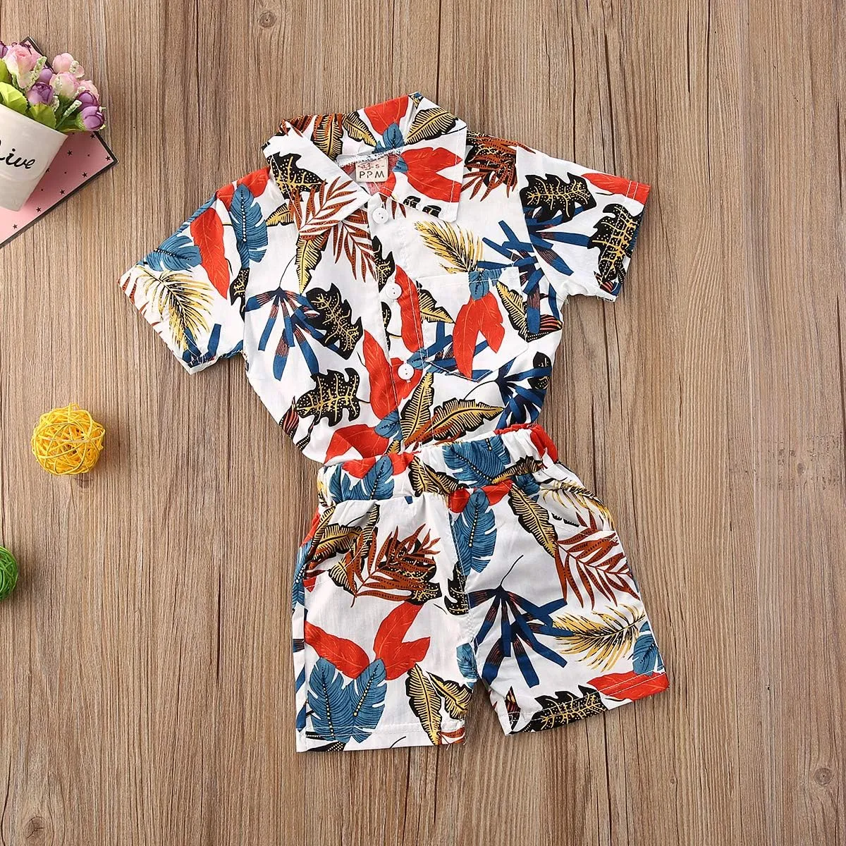 Toddler Baby Boys Summer Shorts Set Floral Outfits Button Down Shirt Top Bermuda Shorts Hawaiian Clothes 2 PCS