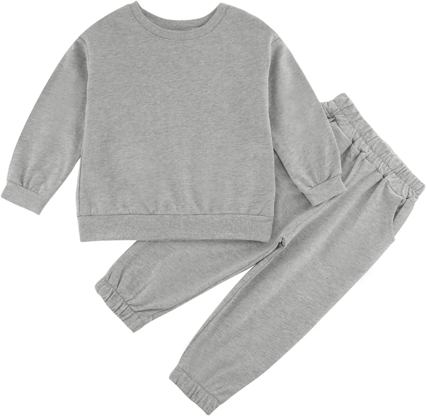 Toddler Boy or Girl Outfits Long Sleeve Plain Crewneck Sweatshirt and Jogger Pants Set for Kids 12 M- 13 Years