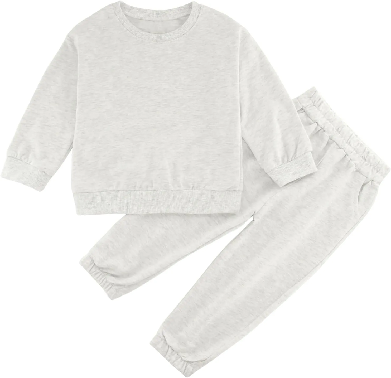 Toddler Boy or Girl Outfits Long Sleeve Plain Crewneck Sweatshirt and Jogger Pants Set for Kids 12 M- 13 Years