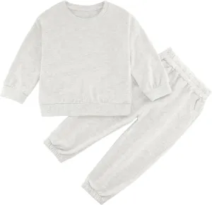 Toddler Boy or Girl Outfits Long Sleeve Plain Crewneck Sweatshirt and Jogger Pants Set for Kids 12 M- 13 Years