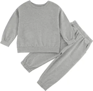 Toddler Boy or Girl Outfits Long Sleeve Plain Crewneck Sweatshirt and Jogger Pants Set for Kids 12 M- 13 Years