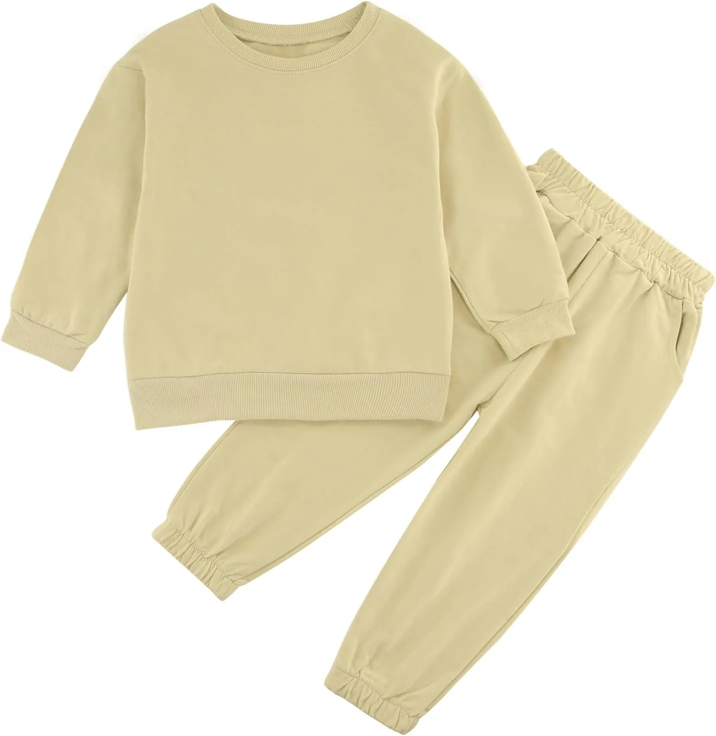 Toddler Boy or Girl Outfits Long Sleeve Plain Crewneck Sweatshirt and Jogger Pants Set for Kids 12 M- 13 Years