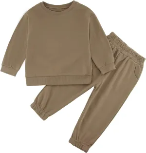 Toddler Boy or Girl Outfits Long Sleeve Plain Crewneck Sweatshirt and Jogger Pants Set for Kids 12 M- 13 Years