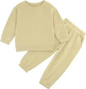 Toddler Boy or Girl Outfits Long Sleeve Plain Crewneck Sweatshirt and Jogger Pants Set for Kids 12 M- 13 Years
