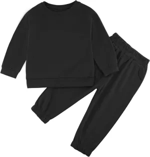 Toddler Boy or Girl Outfits Long Sleeve Plain Crewneck Sweatshirt and Jogger Pants Set for Kids 12 M- 13 Years