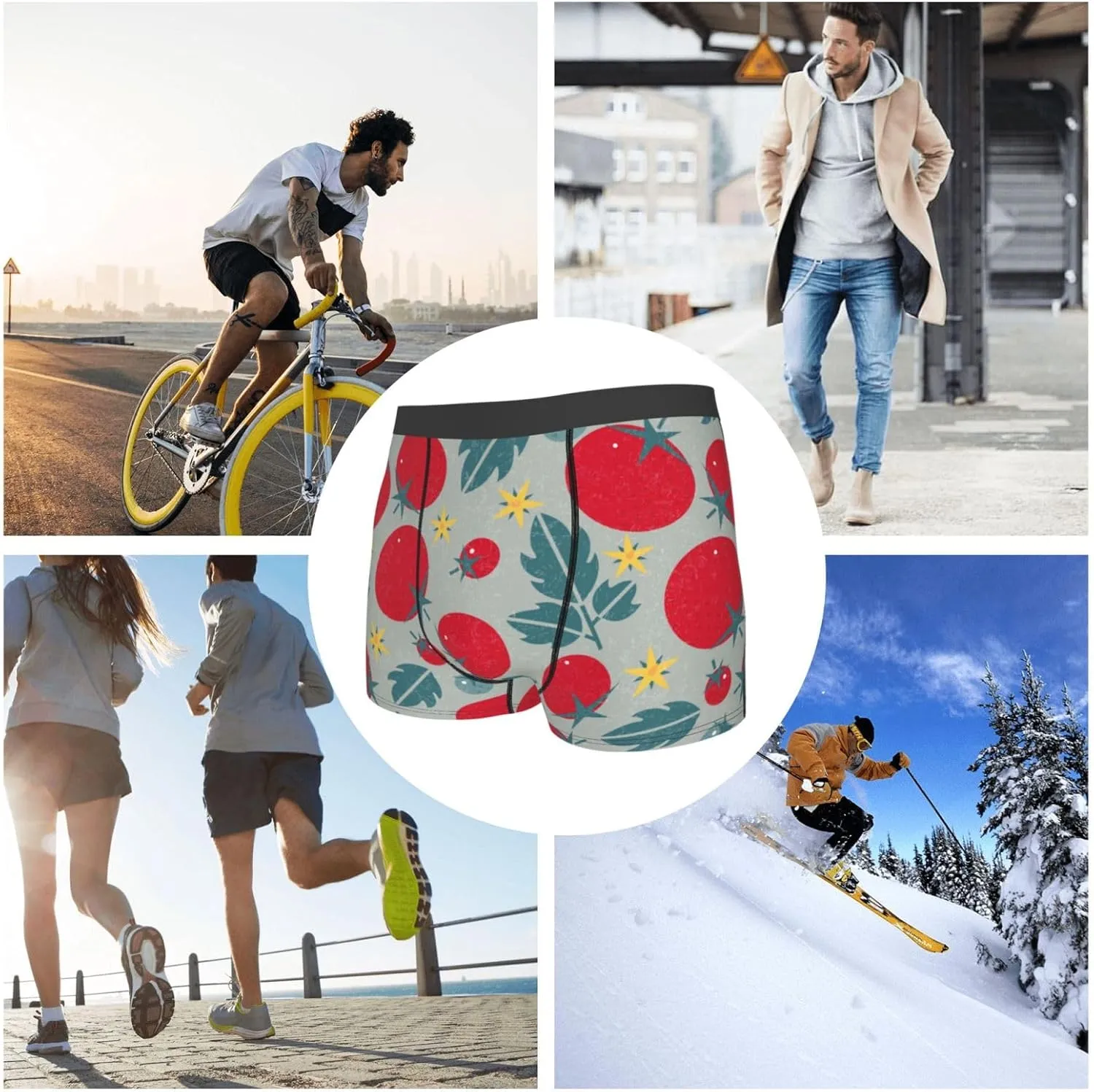 Tomato Print Boxer Briefs For Men Breathable Underwear-
