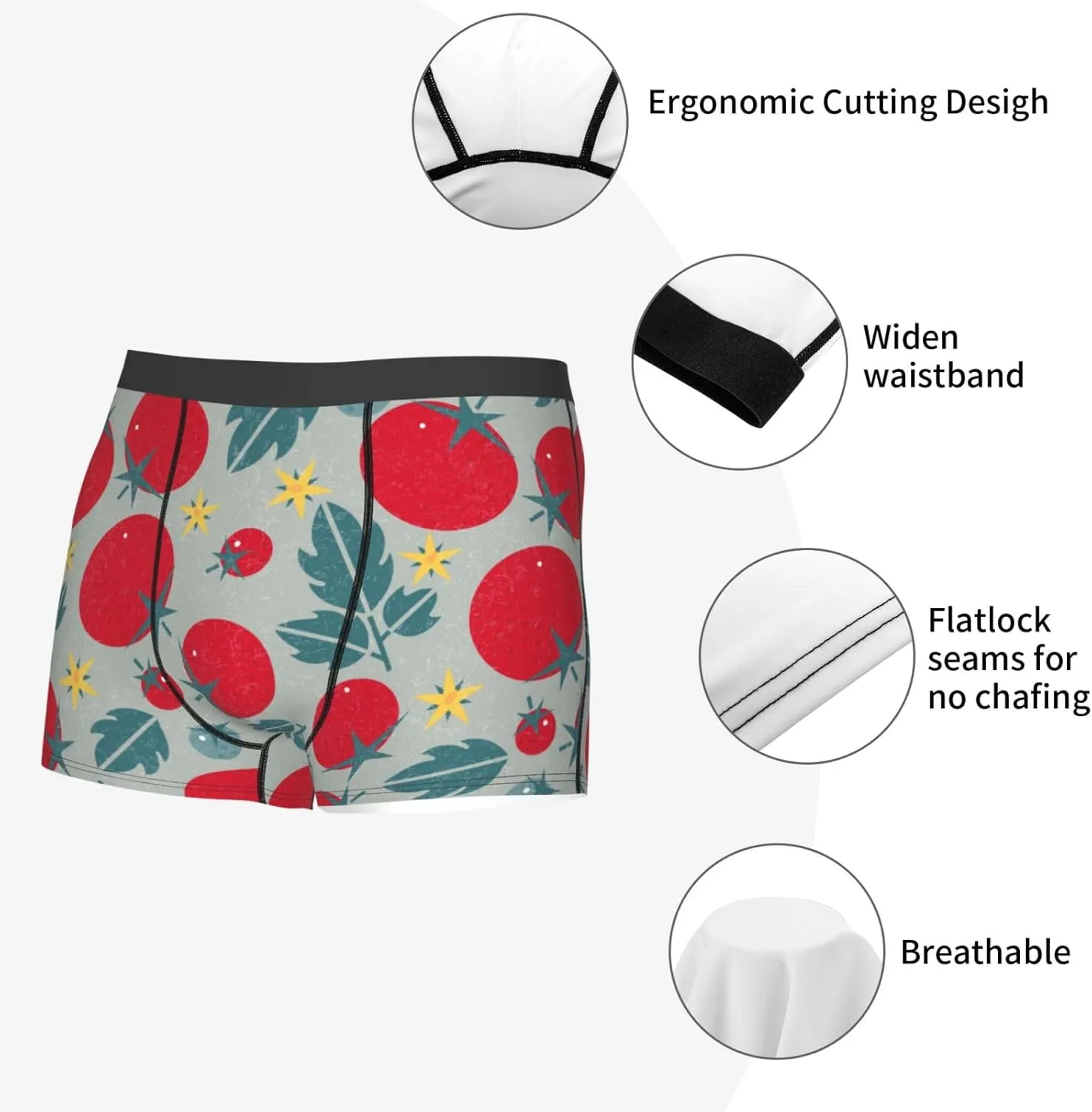 Tomato Print Boxer Briefs For Men Breathable Underwear-