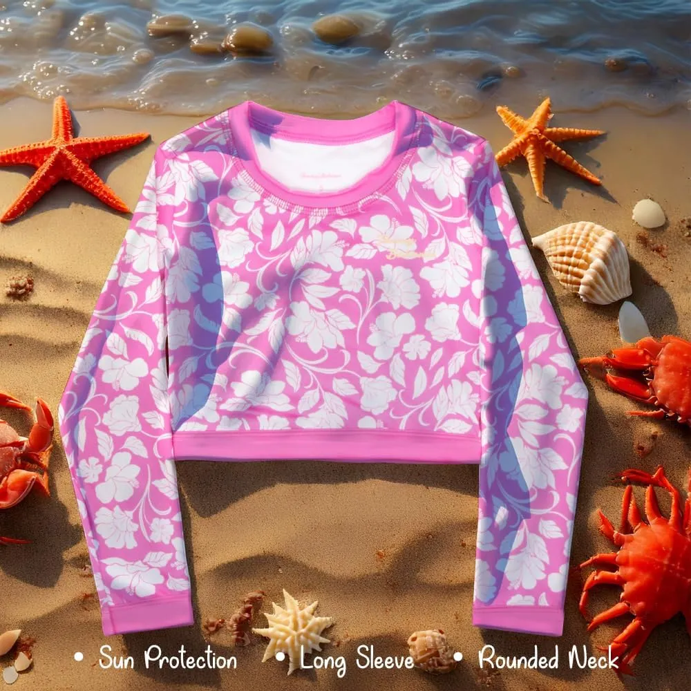 Tommy Bahama Girls 2-Piece Swimsuit Set, Cropped Long-Sleeved Rash Guard and Bikini Bottoms, Quick-Drying Swimwear for Kids